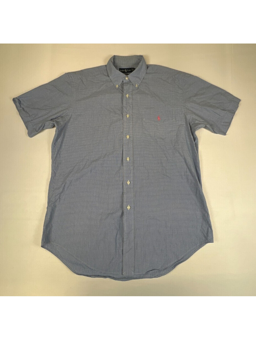 Vintage Ralph Lauren Mens Shirt Medium Blue Check Classic Fit Cotton Button Down